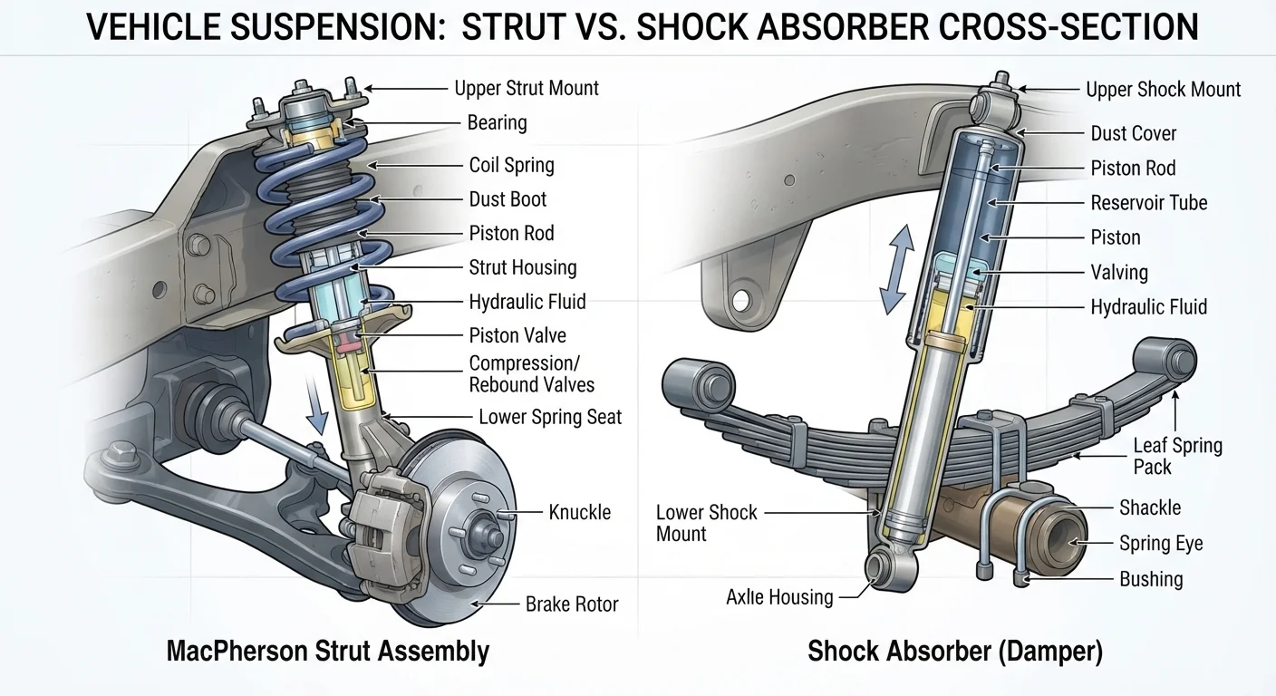 Struts and Shock Absorbers: What Each One Controls